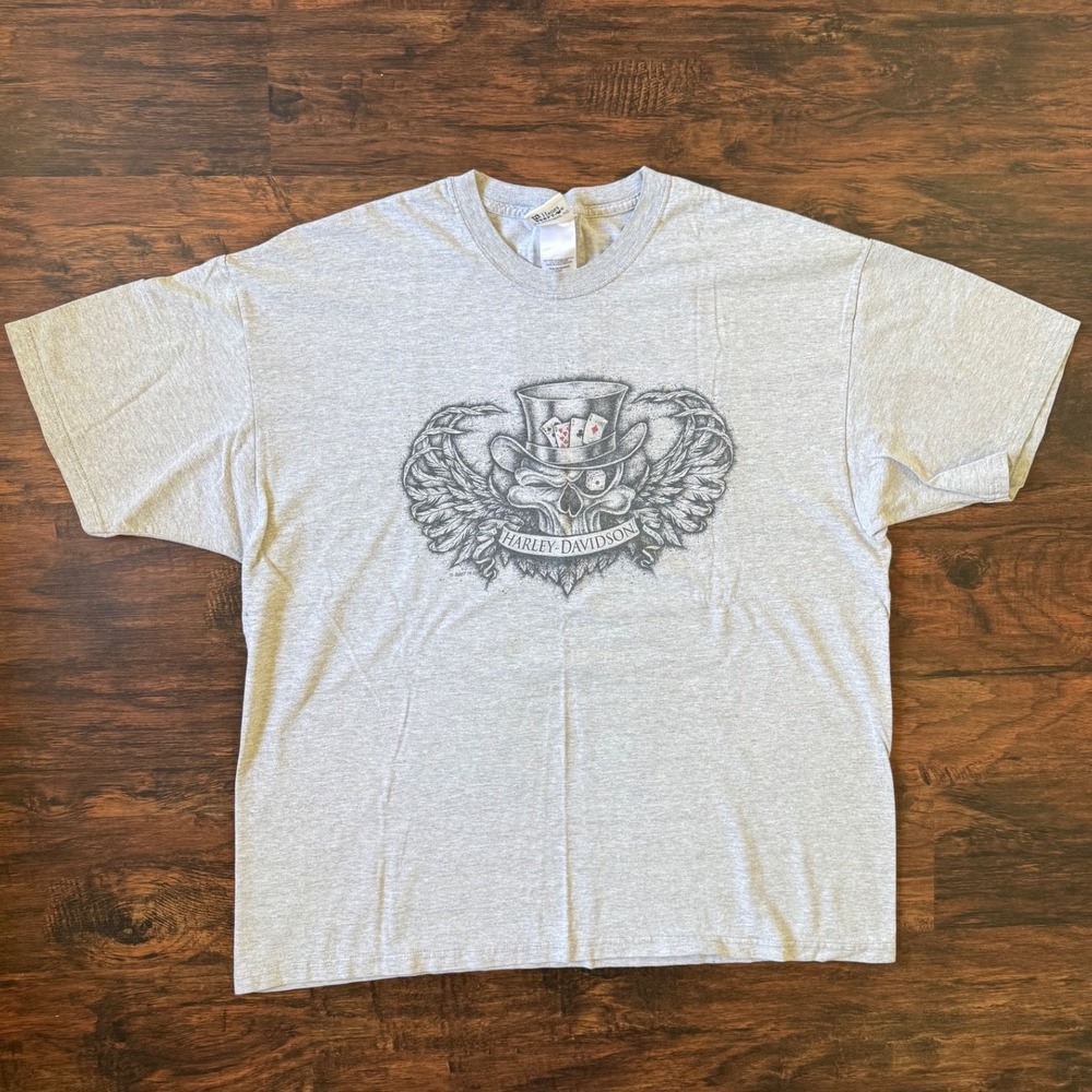 y2k vtg Harley Davidson Tee 2XL Gray Florida Man Poker Skull‎ Wings Made in US - Picture 2 of 8